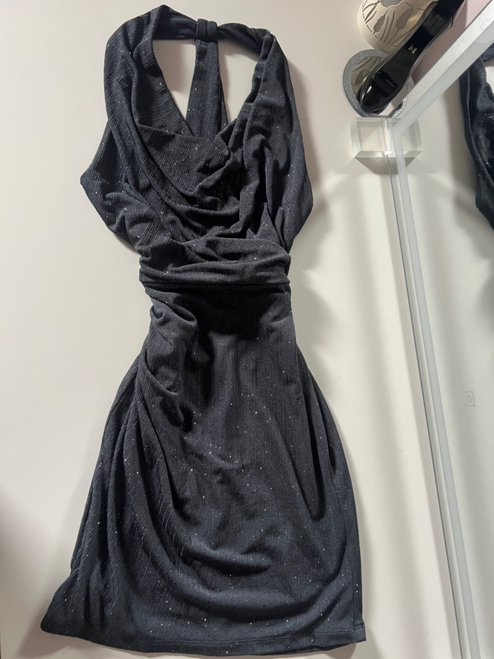 Black Sparkle Drape Women's Dress